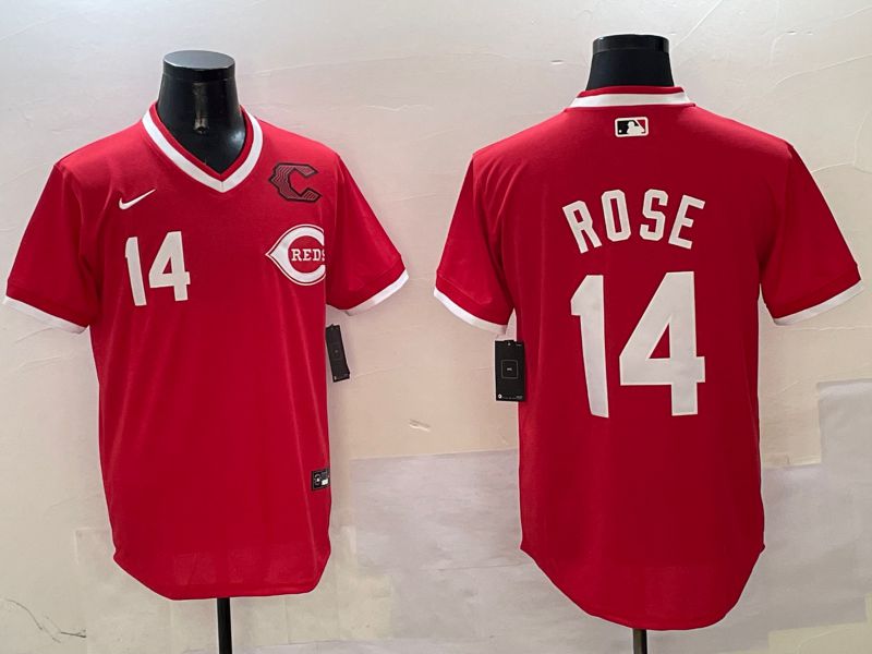 Men Cincinnati Reds #14 Rose Red Throwback 2025 Nike MLB Jersey style 3->los angeles rams->NFL Jersey